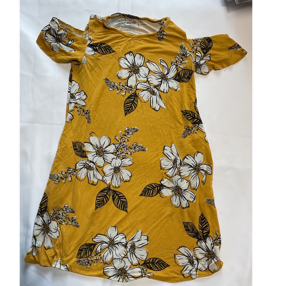 Bixby Nomad Girls Mustard Yellow Floral Cold Shoulder Dress Size S 6-7